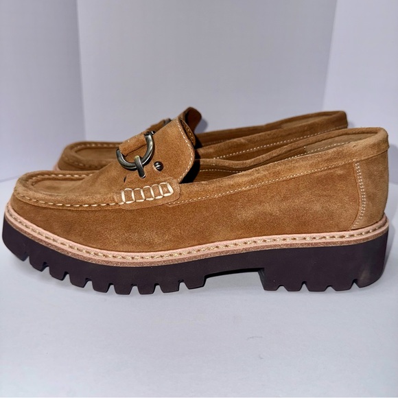 NWOB Donald J. Pliner Helio Suede Bit Buckle Detail Lug Sole Platform Loafers - Picture 3 of 9